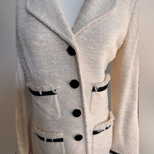 St. John Cream Textured Blazer with Black Accents